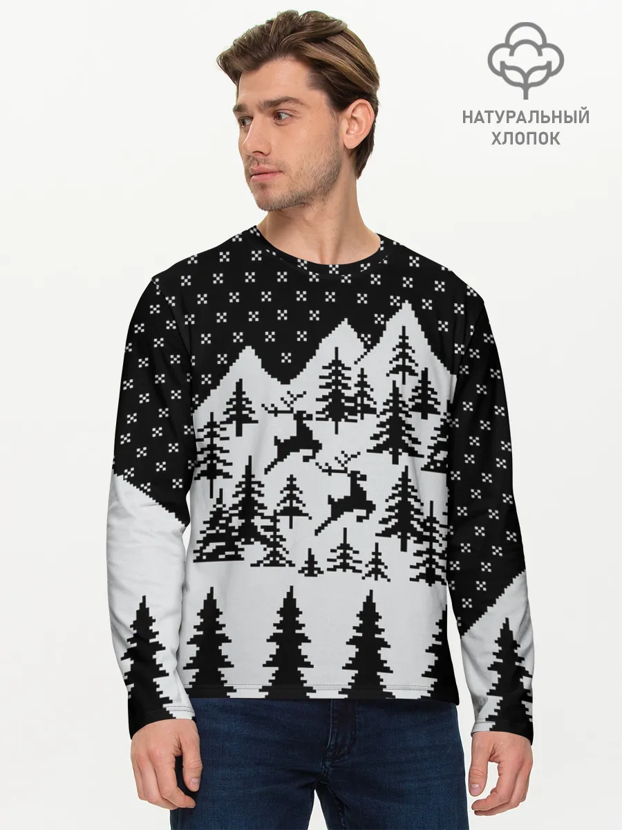 Мужской лонгслив базовый / Северные Олени в Горах