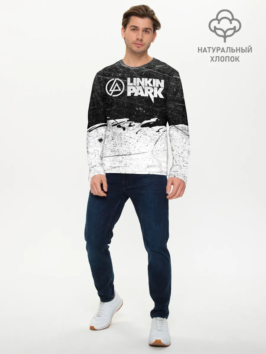 Мужской лонгслив базовый / Линкин Парк Лого Рок ЧБ | Linkin Park Rock