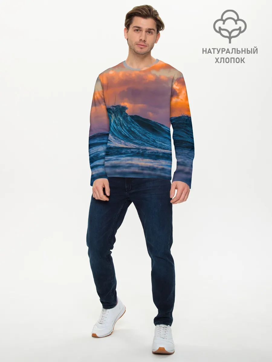 Мужской лонгслив базовый / Закат над волной