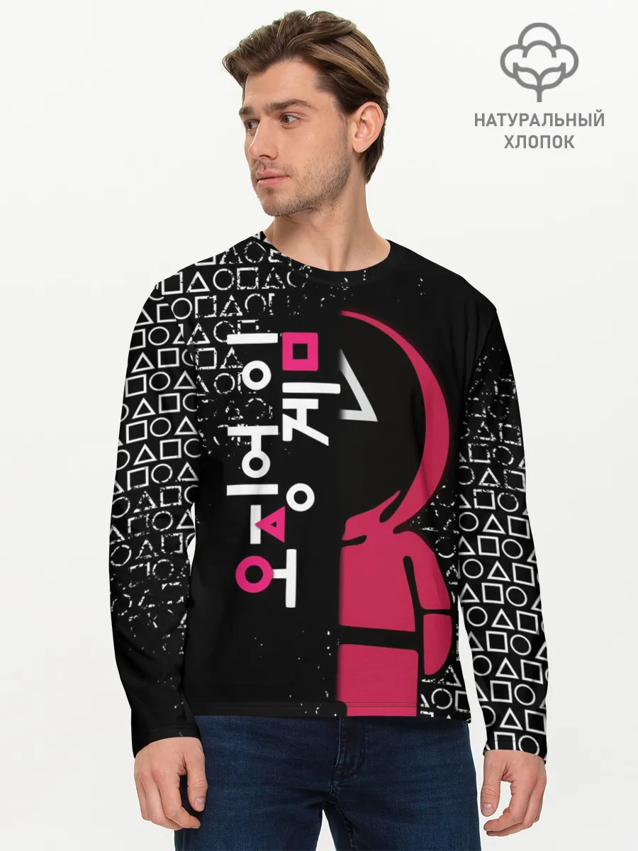 Мужской лонгслив базовый / ИГРА В КАЛЬМАРА ТРЕУГОЛЬНИК | SQUID GAME