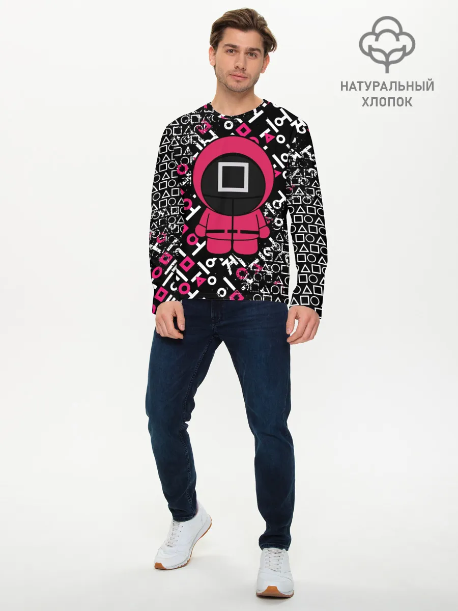 Мужской лонгслив базовый / ИГРА В КАЛЬМАРА СТРАЖ КВАДРАТ | SQUID GAME