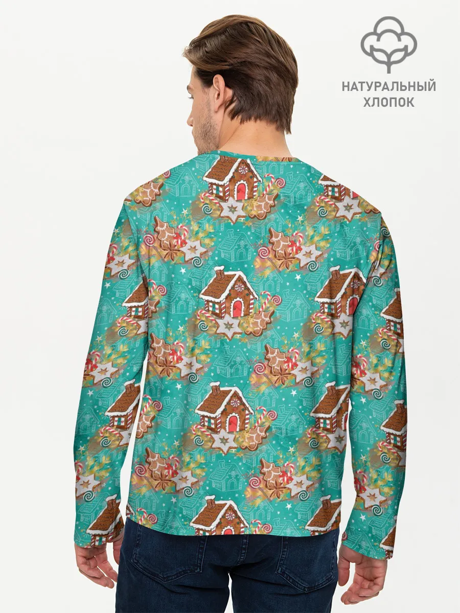 Мужской лонгслив базовый / Рождественские пряники паттерн