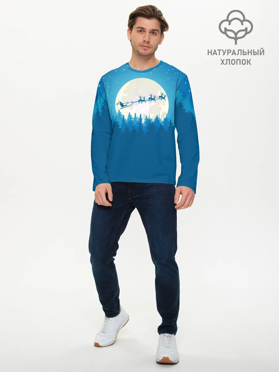Мужской лонгслив базовый / Санта с Оленями