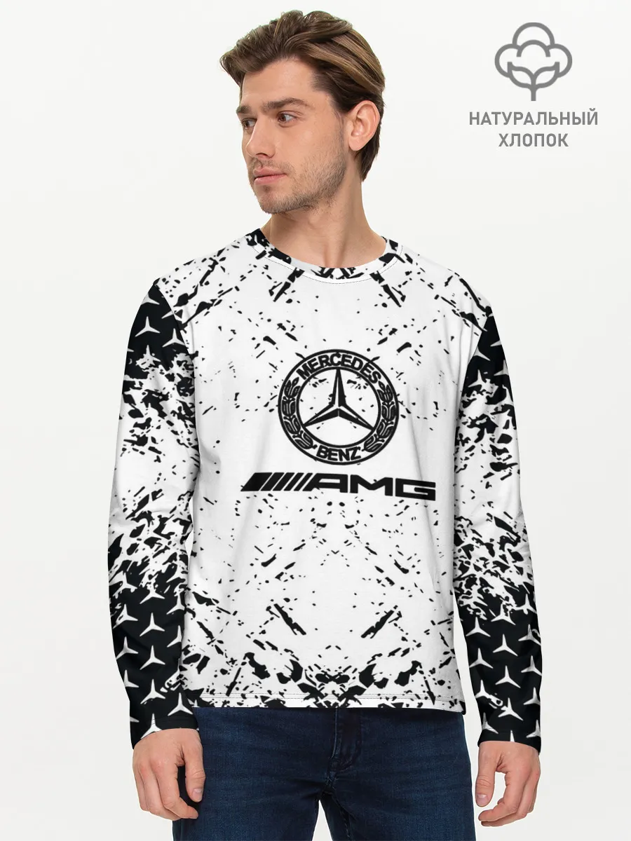 Мужской лонгслив базовый / Mercedes | брызги красок,