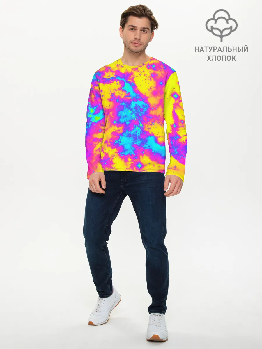 Мужской лонгслив базовый / Яркая абстракция космических красок