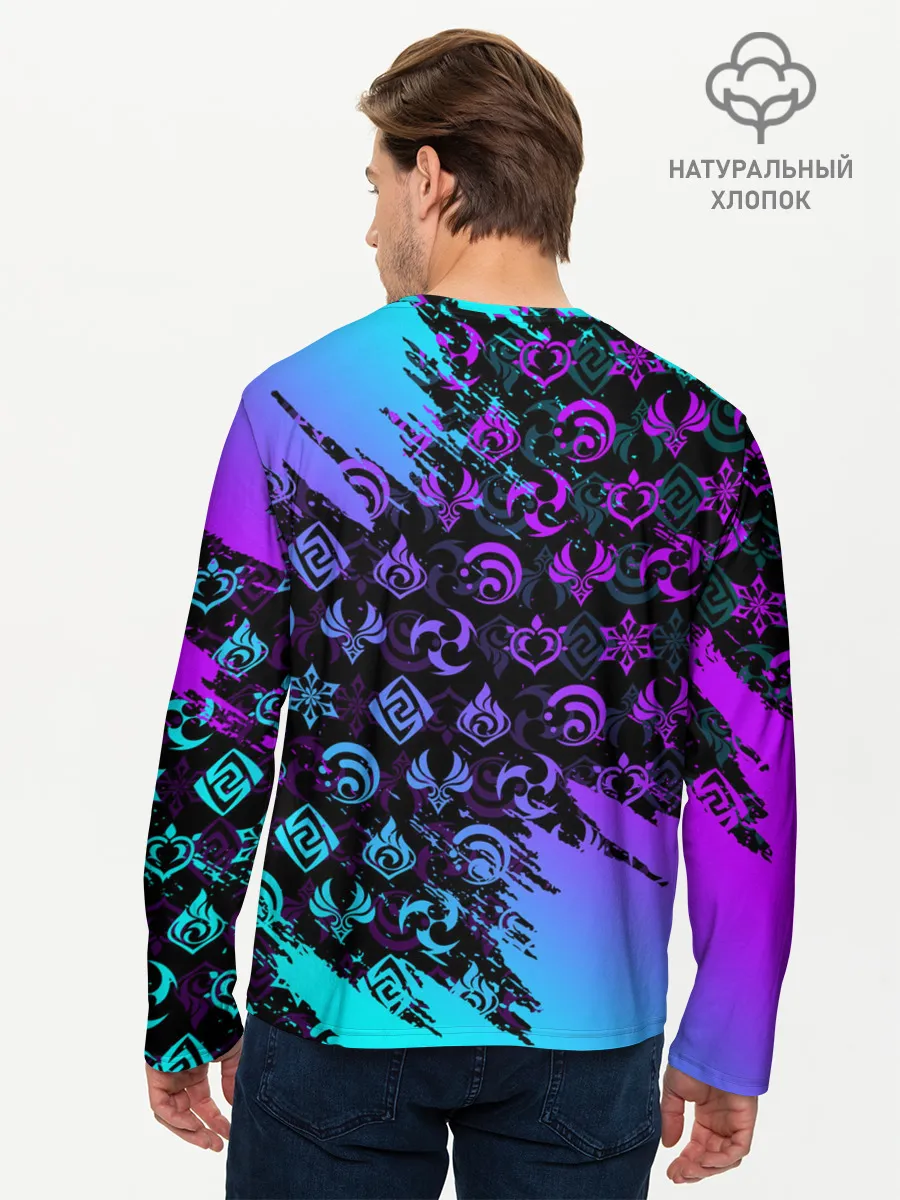 Мужской лонгслив базовый / GENSHIN NEON PATTERN SYMBOL / НЕОН ЭМБЛЕМЫ
