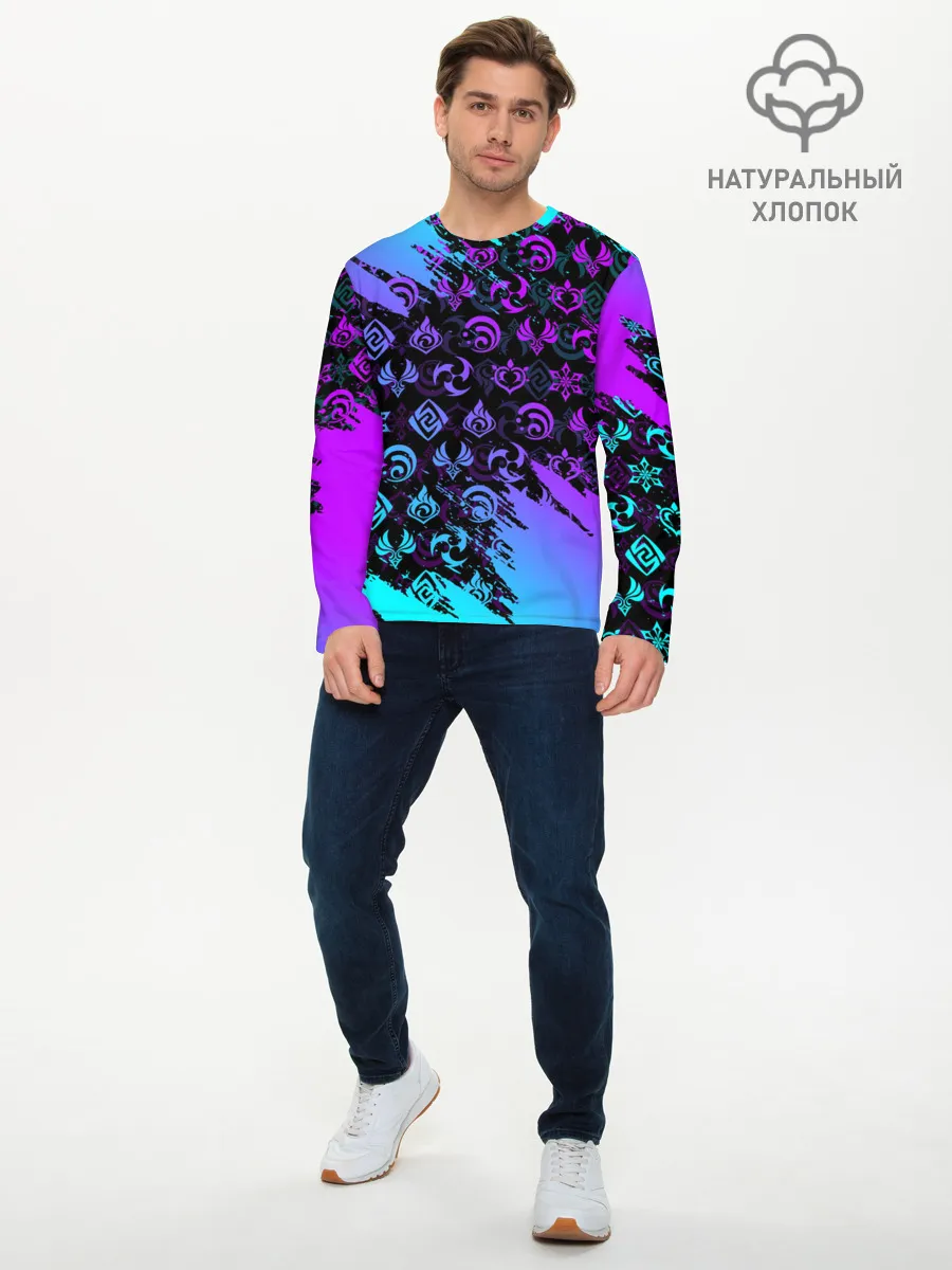 Мужской лонгслив базовый / GENSHIN NEON PATTERN SYMBOL / НЕОН ЭМБЛЕМЫ