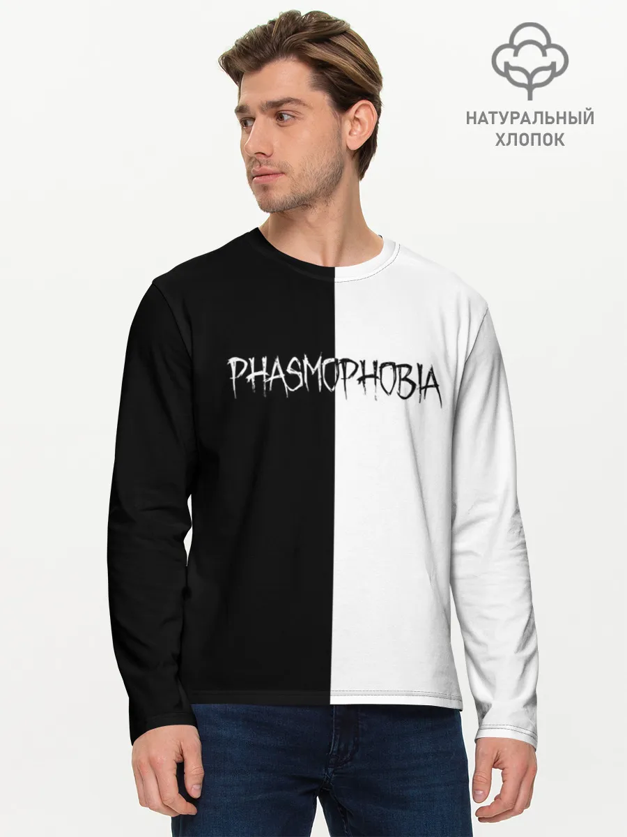 Мужской лонгслив базовый / Phasmophobia logo ч/б