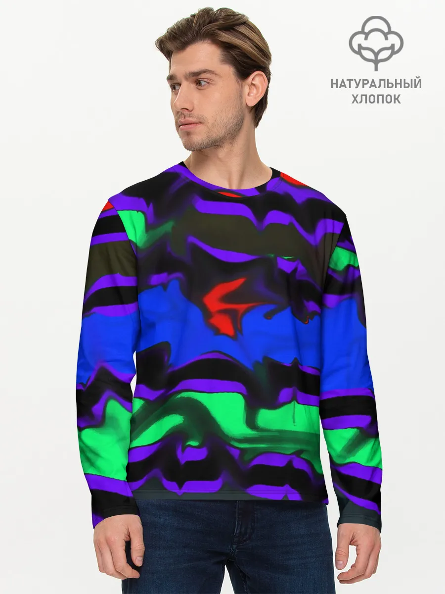 Мужской лонгслив базовый / Абстрактный узор цветных оттенков