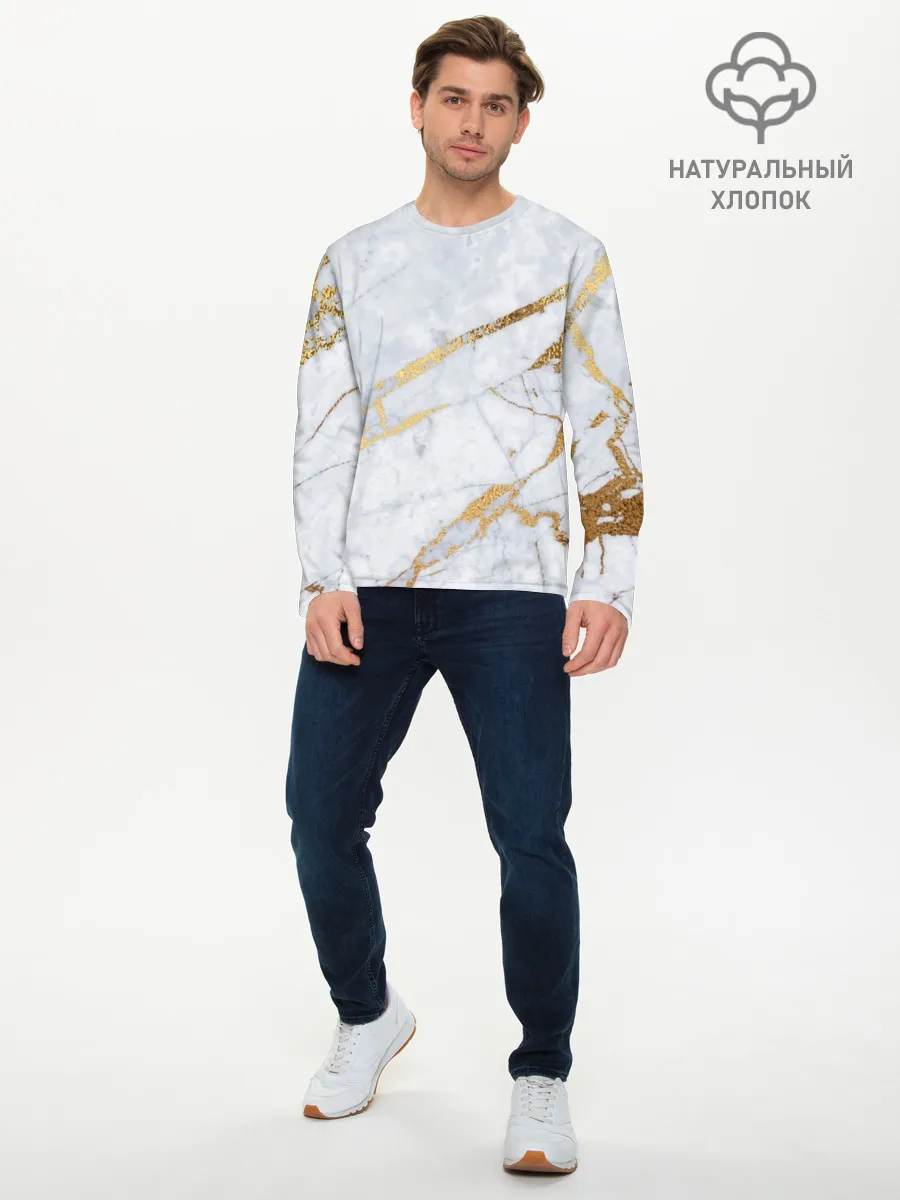 Мужской лонгслив базовый / Золото на белом
