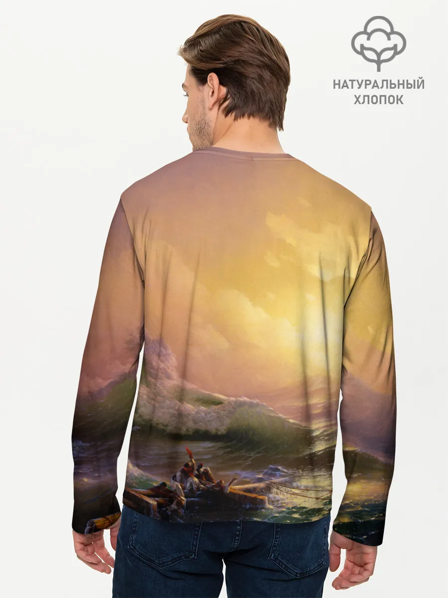 Мужской лонгслив базовый / Шторм в море девятый вал