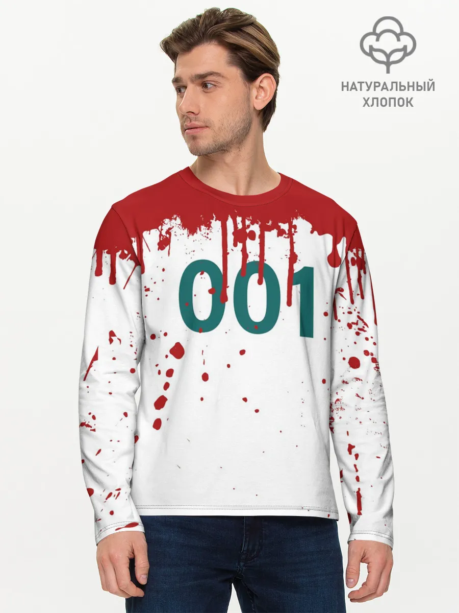 Мужской лонгслив базовый / ИГРА В КАЛЬМАРА ПЕРСОНАЖ 001 КРОВЬ