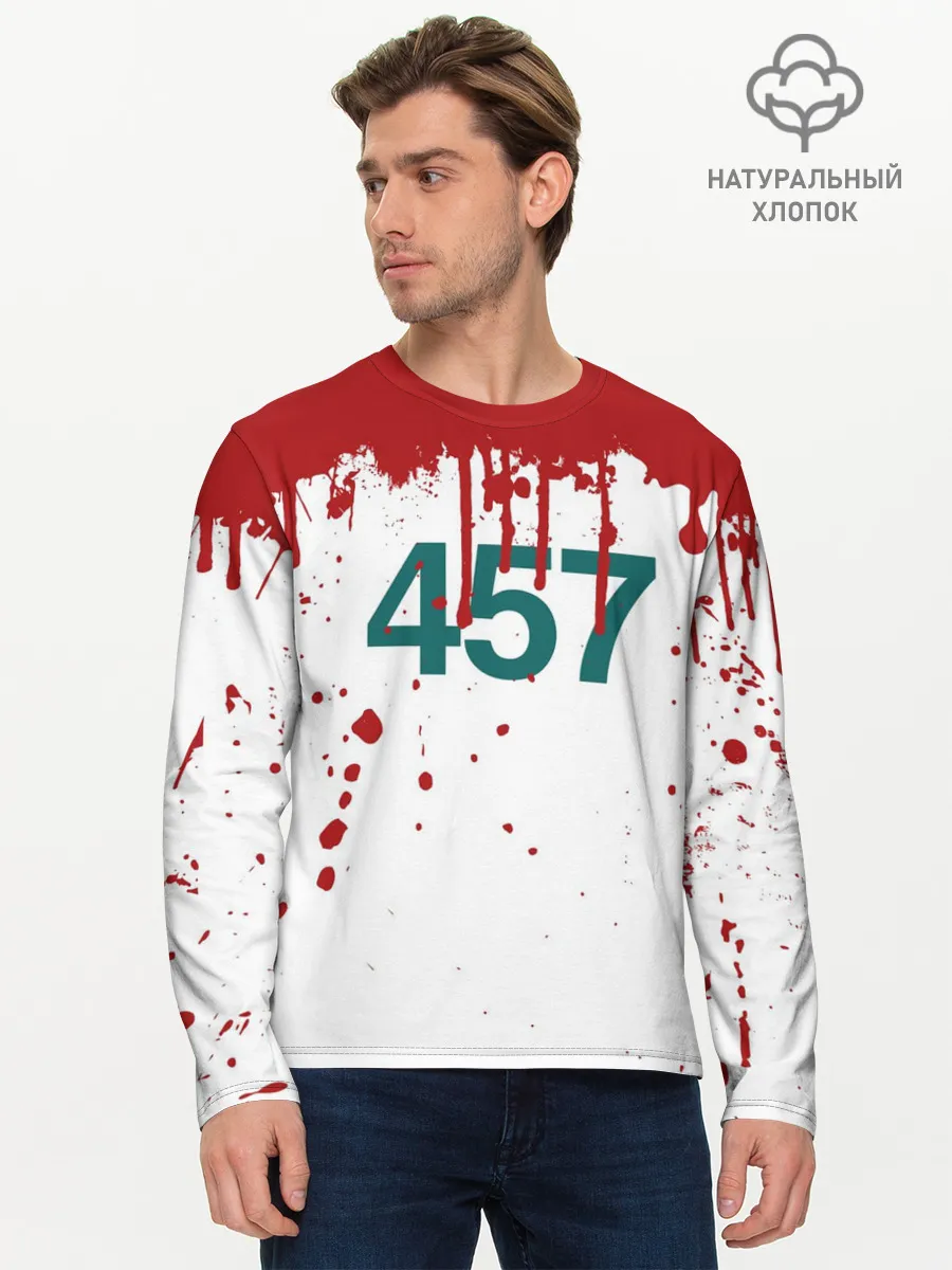 Мужской лонгслив базовый / ИГРА В КАЛЬМАРА ПЕРСОНАЖ 457 КРОВЬ