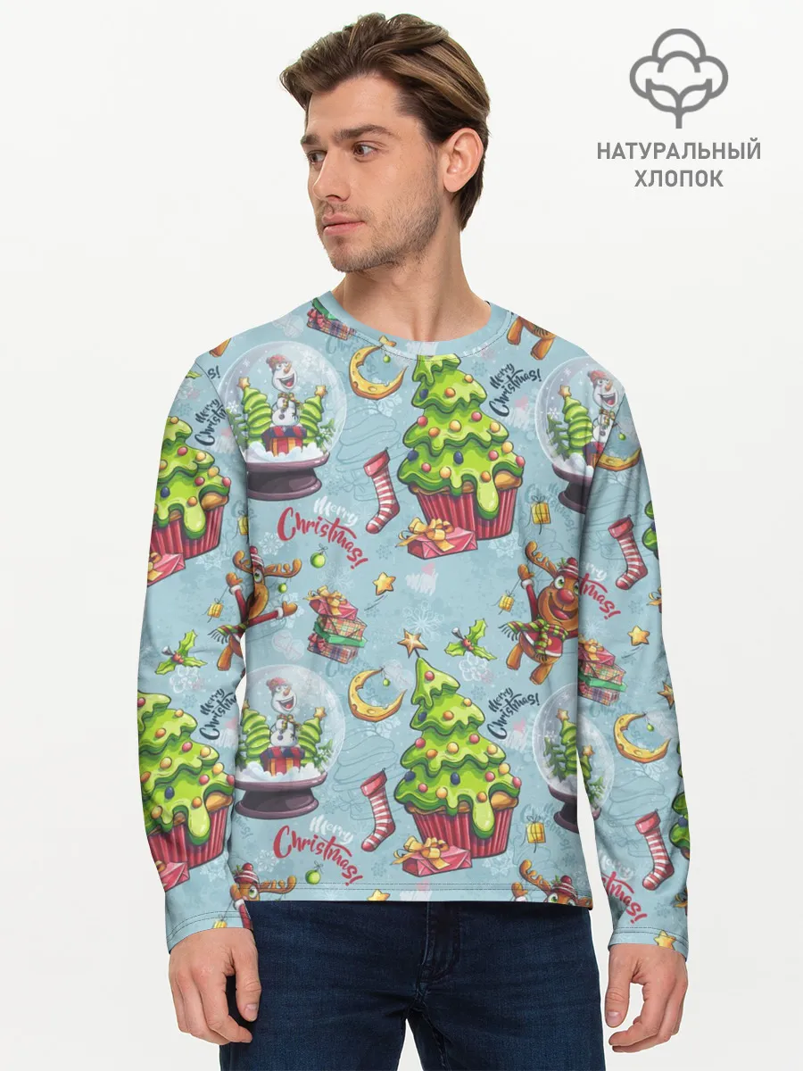 Мужской лонгслив базовый / Merry Christmas Pattern