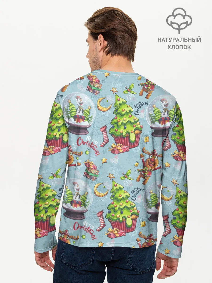 Мужской лонгслив базовый / Merry Christmas Pattern