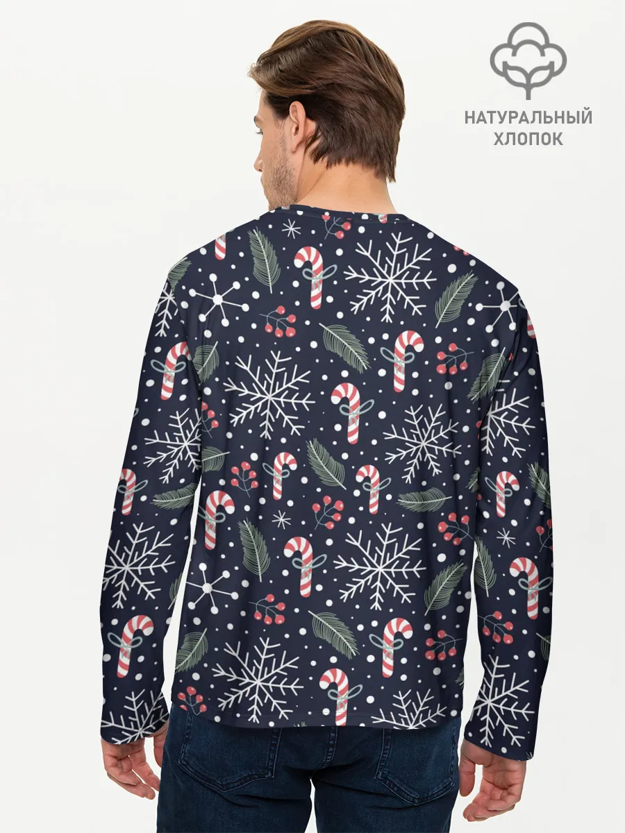 Мужской лонгслив базовый / Паттерн с веточками
