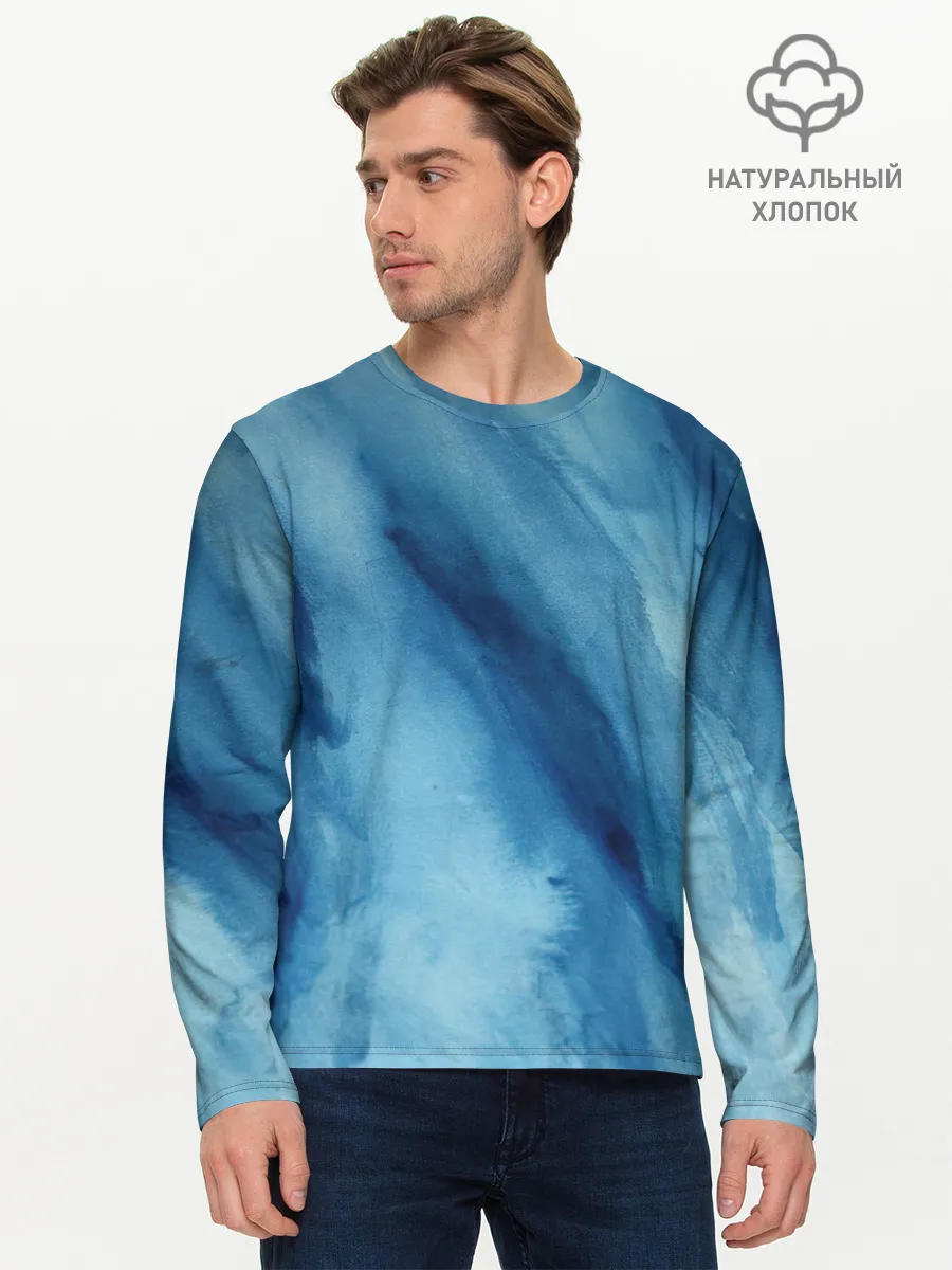 Мужской лонгслив базовый / Голубой мрамор