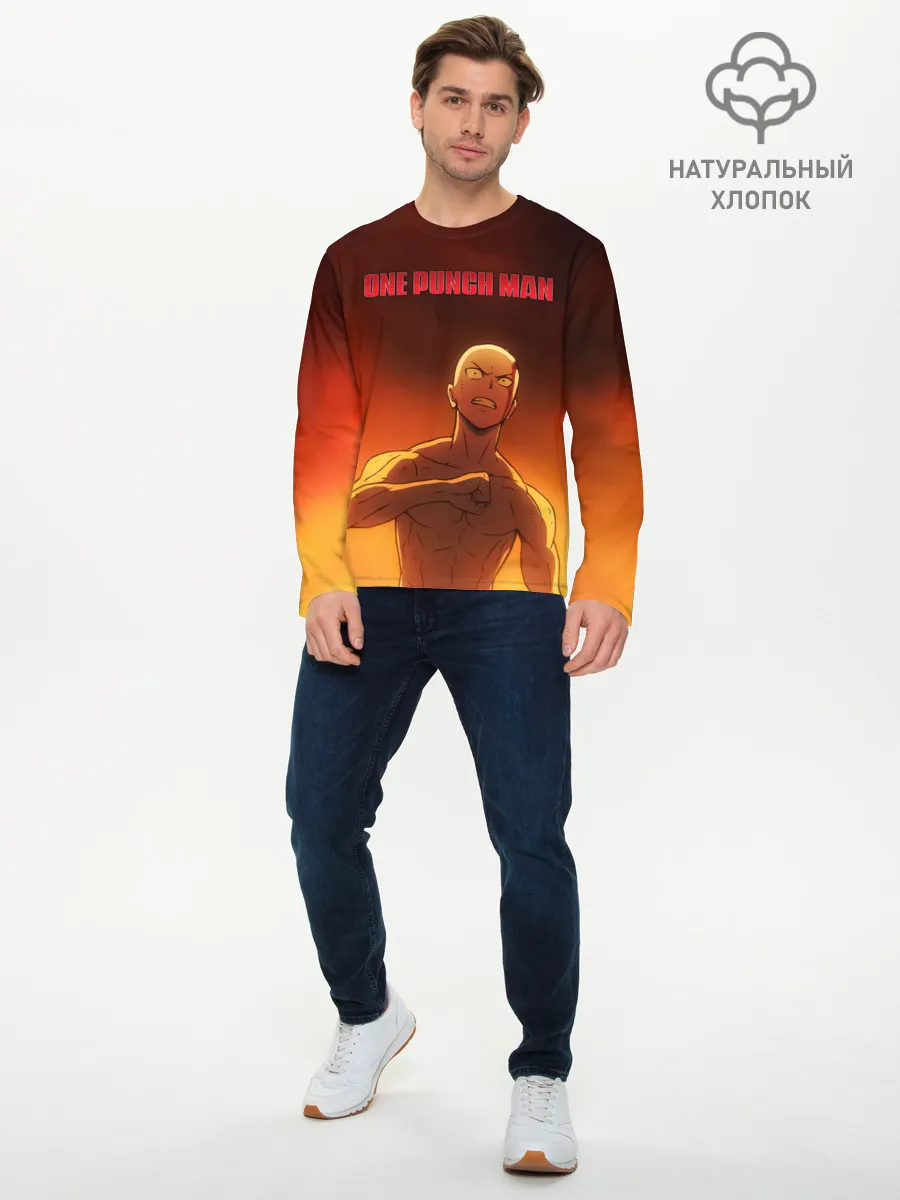 Мужской лонгслив базовый / Сайтама в огне One Punch-Man