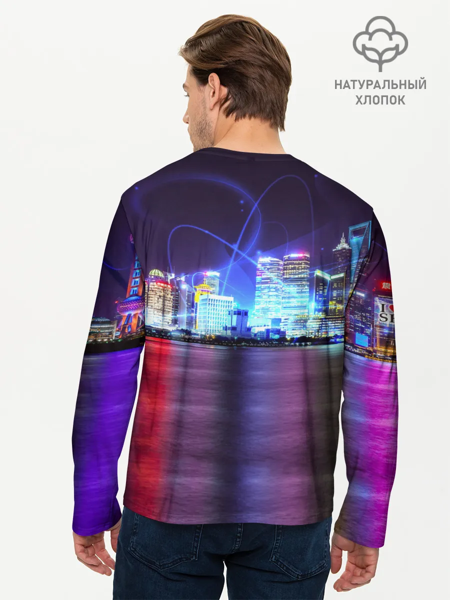 Мужской лонгслив базовый / Плывущий неоновый тигр