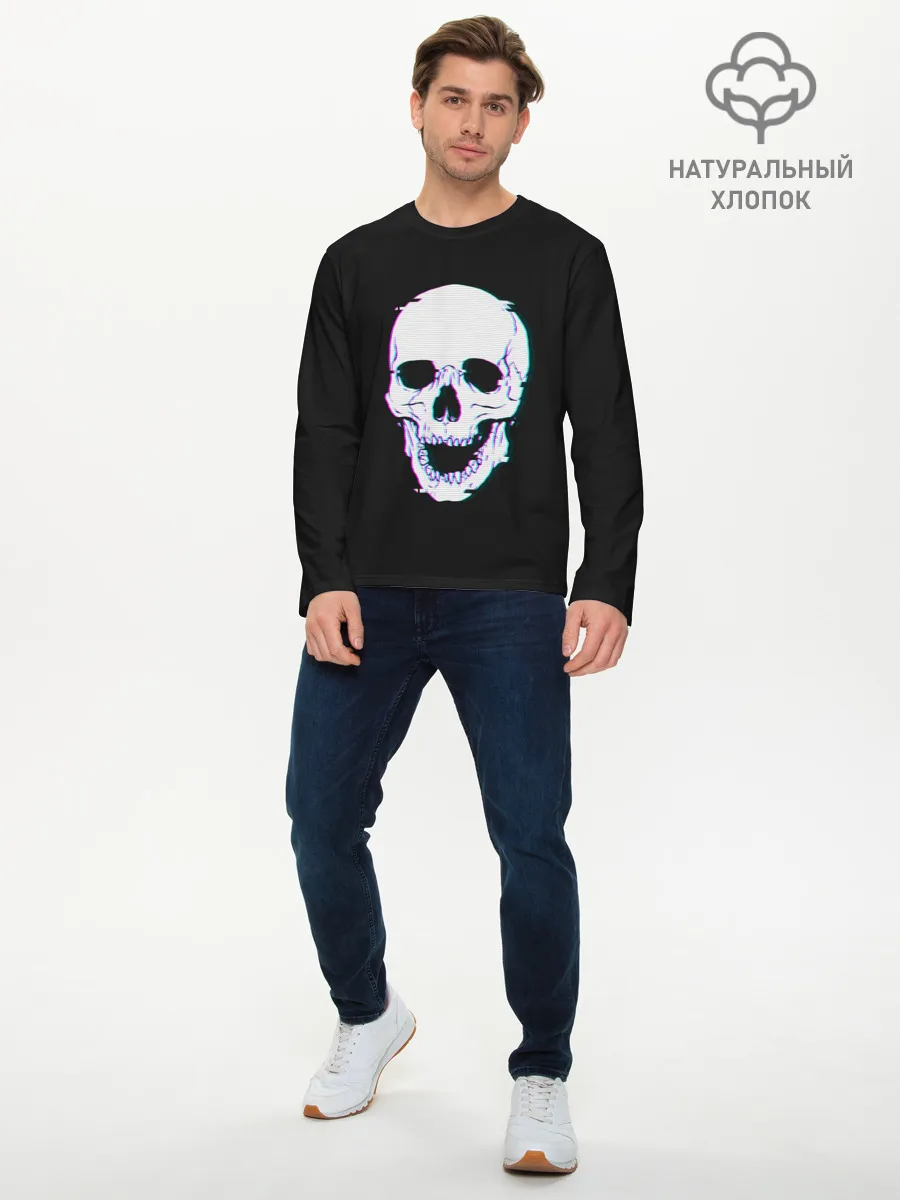 Мужской лонгслив базовый / Неоновый светящийся череп