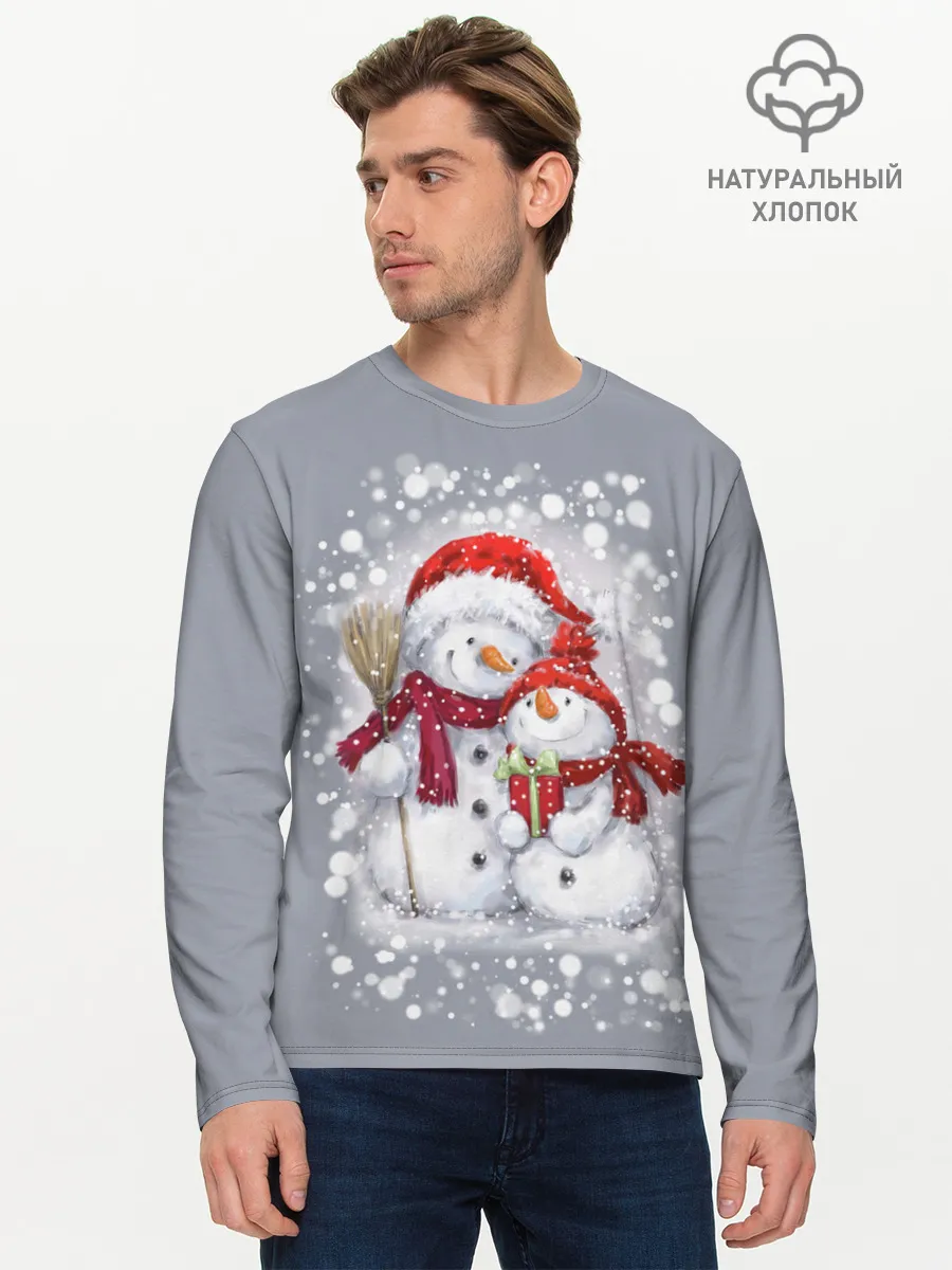 Мужской лонгслив базовый / Два снеговика