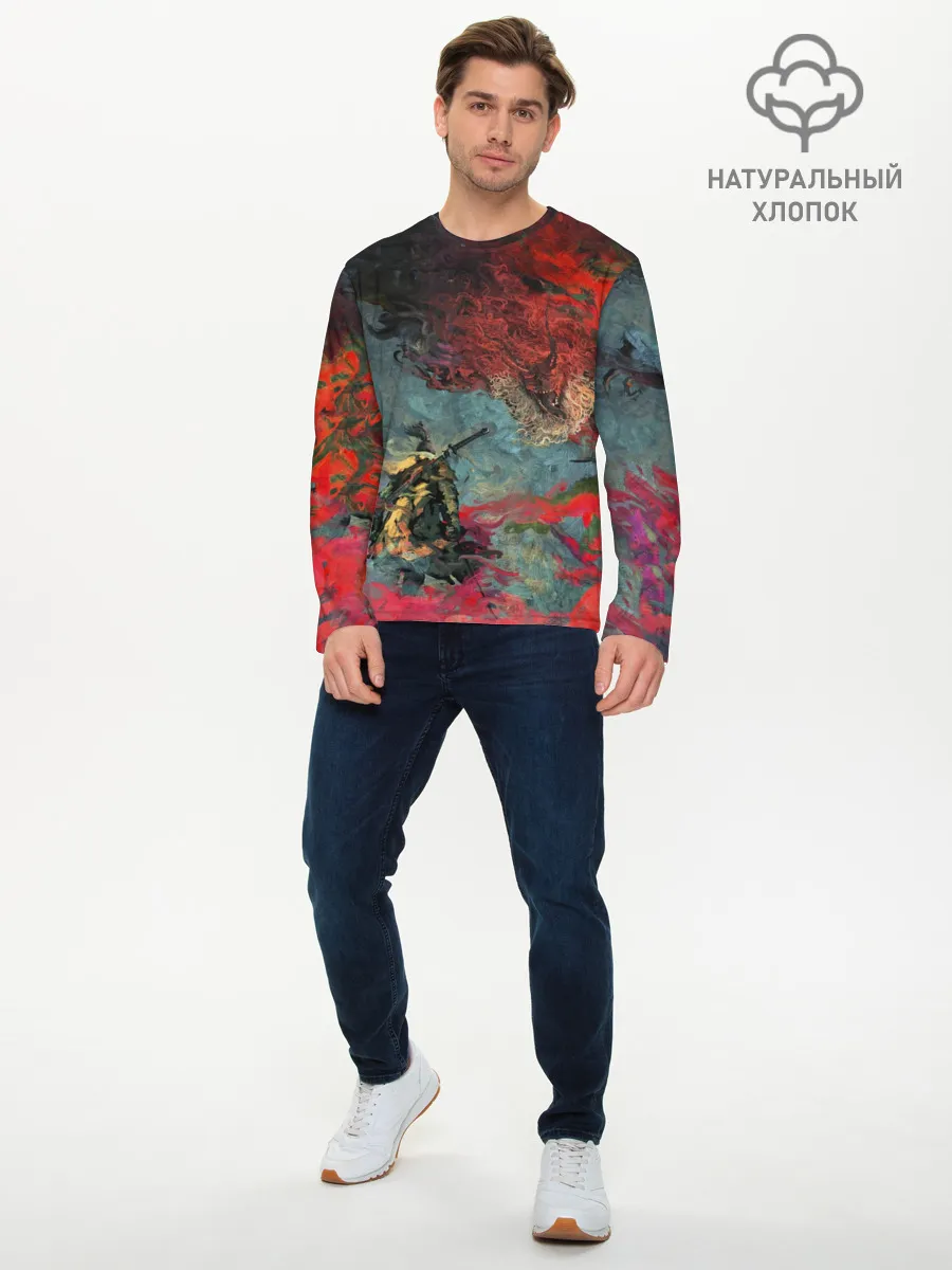 Мужской лонгслив базовый / Sekiro Самурай против дракона