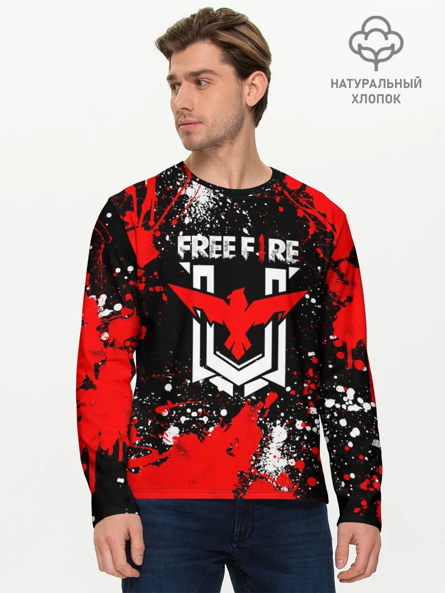 Мужской лонгслив базовый / Free Fire: Брызги и капли красок.