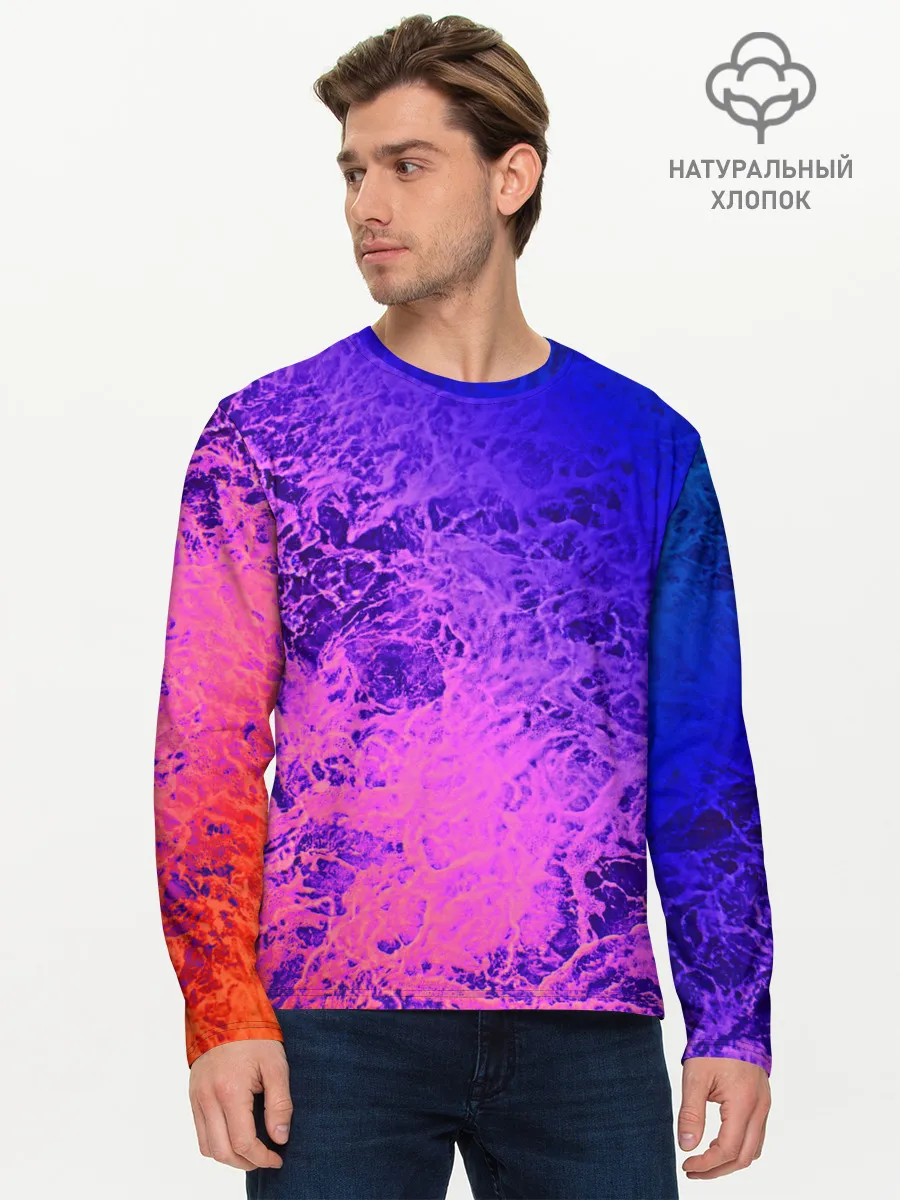 Мужской лонгслив базовый / Абстрактный пурпурно-синий
