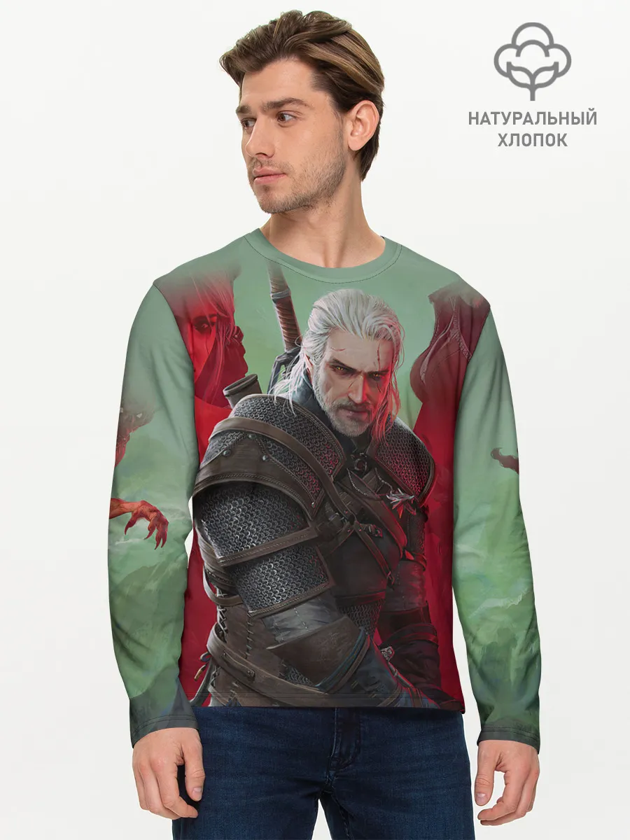 Мужской лонгслив базовый / ВЕДЬМАК | THE WITCHER | ГЕРАЛЬТ С МЕЧОМ