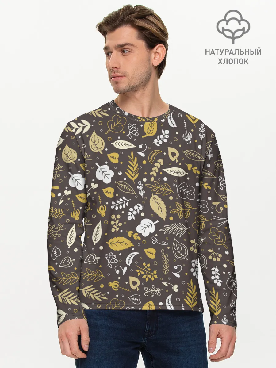Мужской лонгслив базовый / Осенние листья и ягодки
