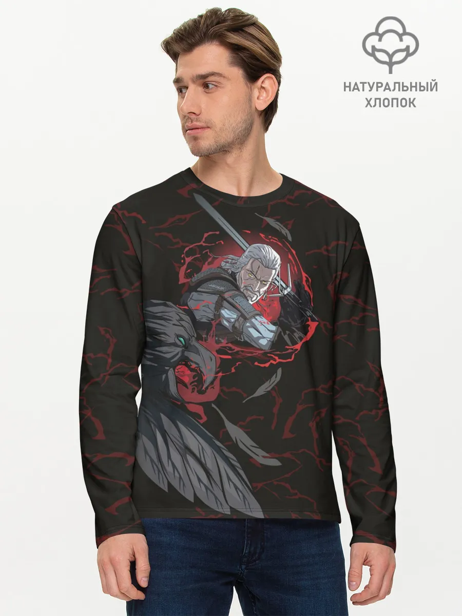 Мужской лонгслив базовый / Кровь дракона и смелый Ведьмак
