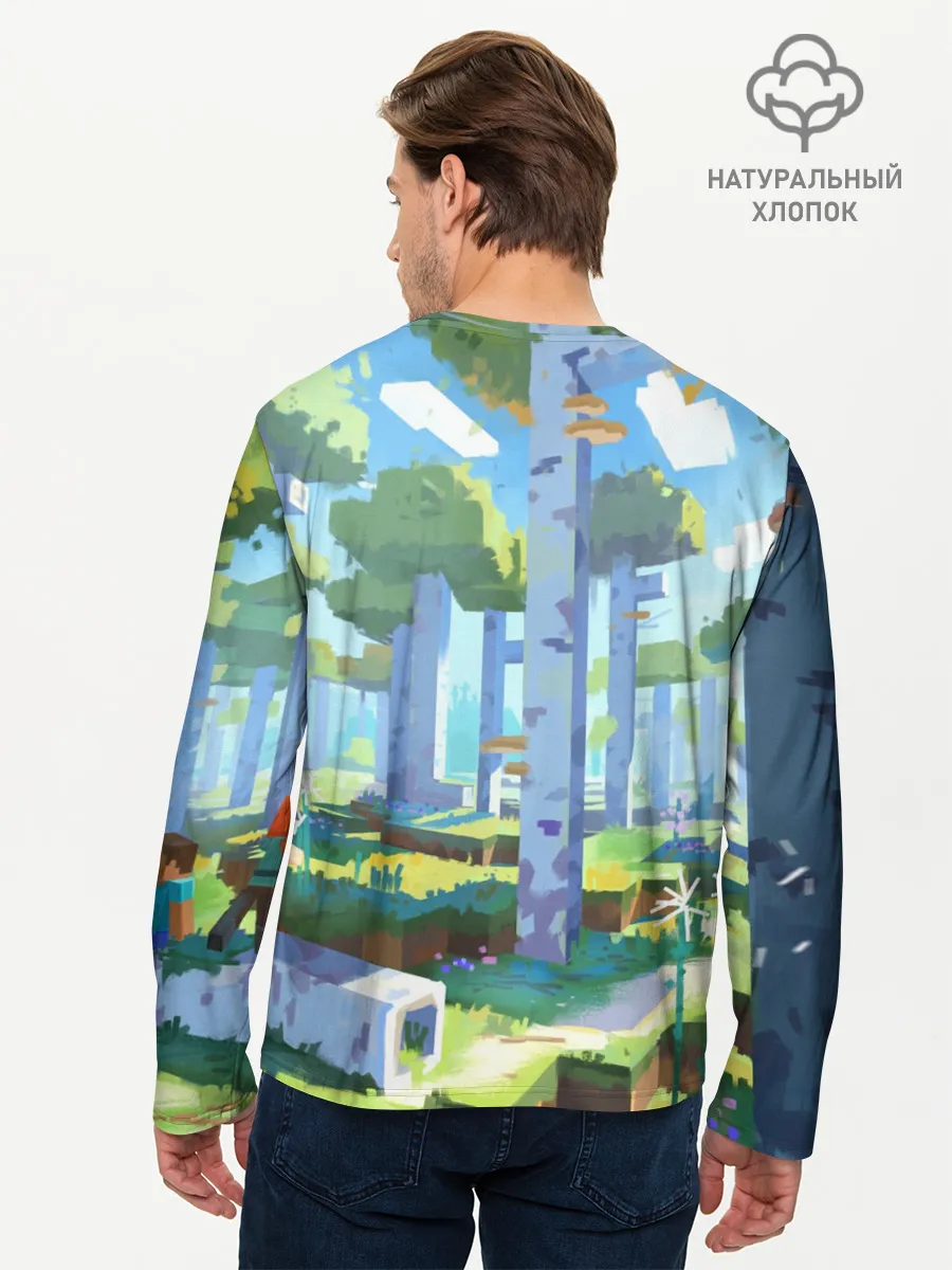 Мужской лонгслив базовый / Манйкрафт, березовый лес