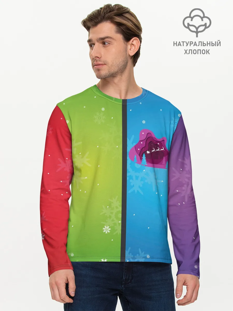 Мужской лонгслив базовый / Цветное рождество Snowflake