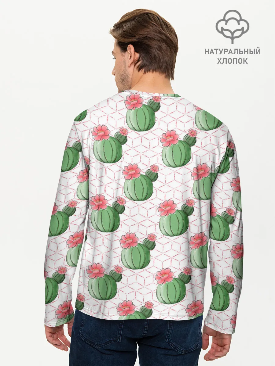 Мужской лонгслив базовый / Паттерн из кактусов