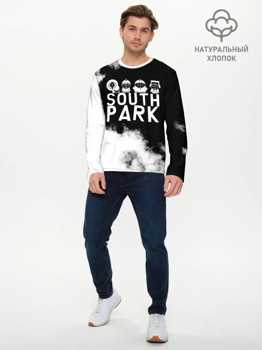 Мужской лонгслив базовый / Все пацаны на черном фоне Южный Парк