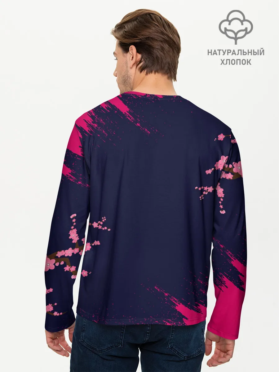 Мужской лонгслив базовый / ДЕВУШКА В КИМОНО И ПТИЦАМИ