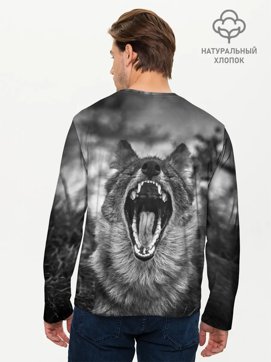 Мужской лонгслив базовый / Волчья пасть, зевает