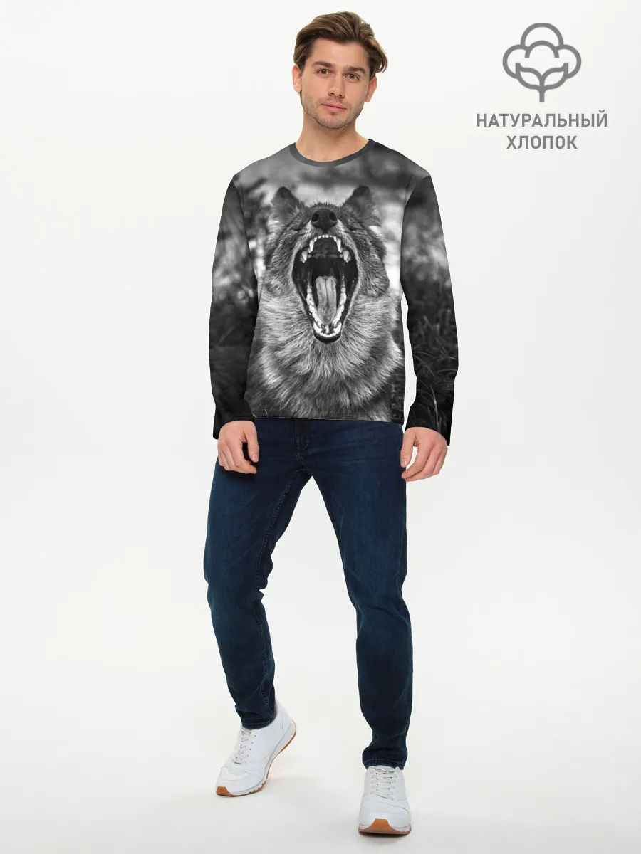 Мужской лонгслив базовый / Волчья пасть, зевает