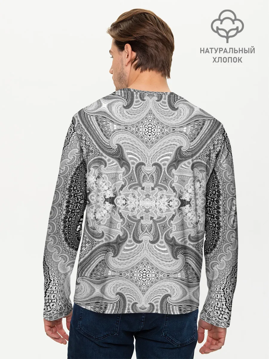Мужской лонгслив базовый / Черно-белый абстрактный узор.
