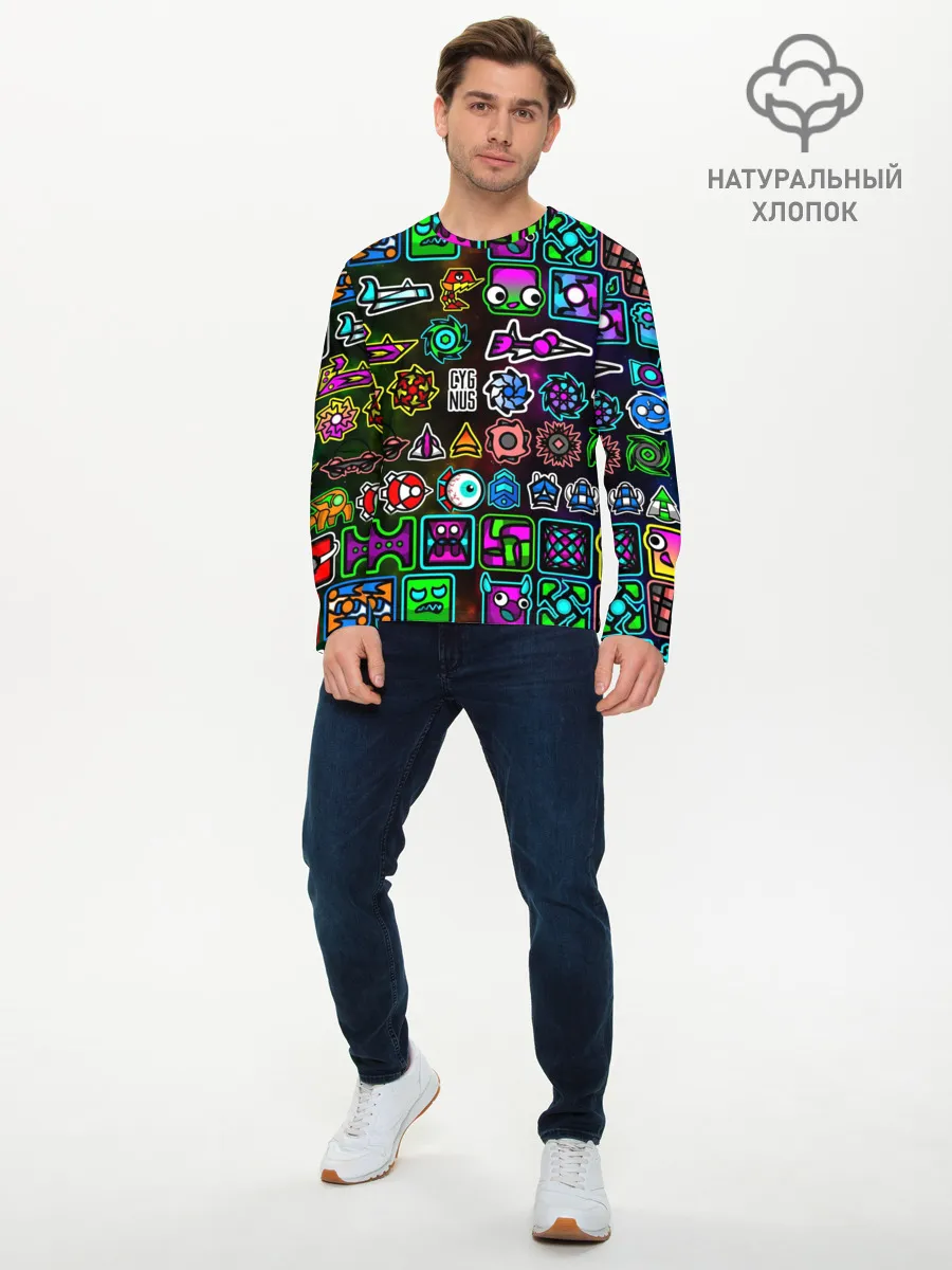 Мужской лонгслив базовый / GEOMETRY DASH ГЕРОИ