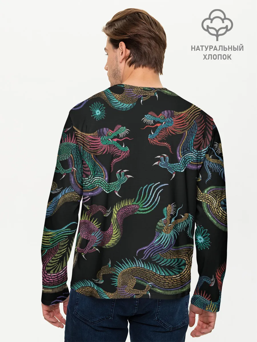 Мужской лонгслив базовый / Цветные драконы