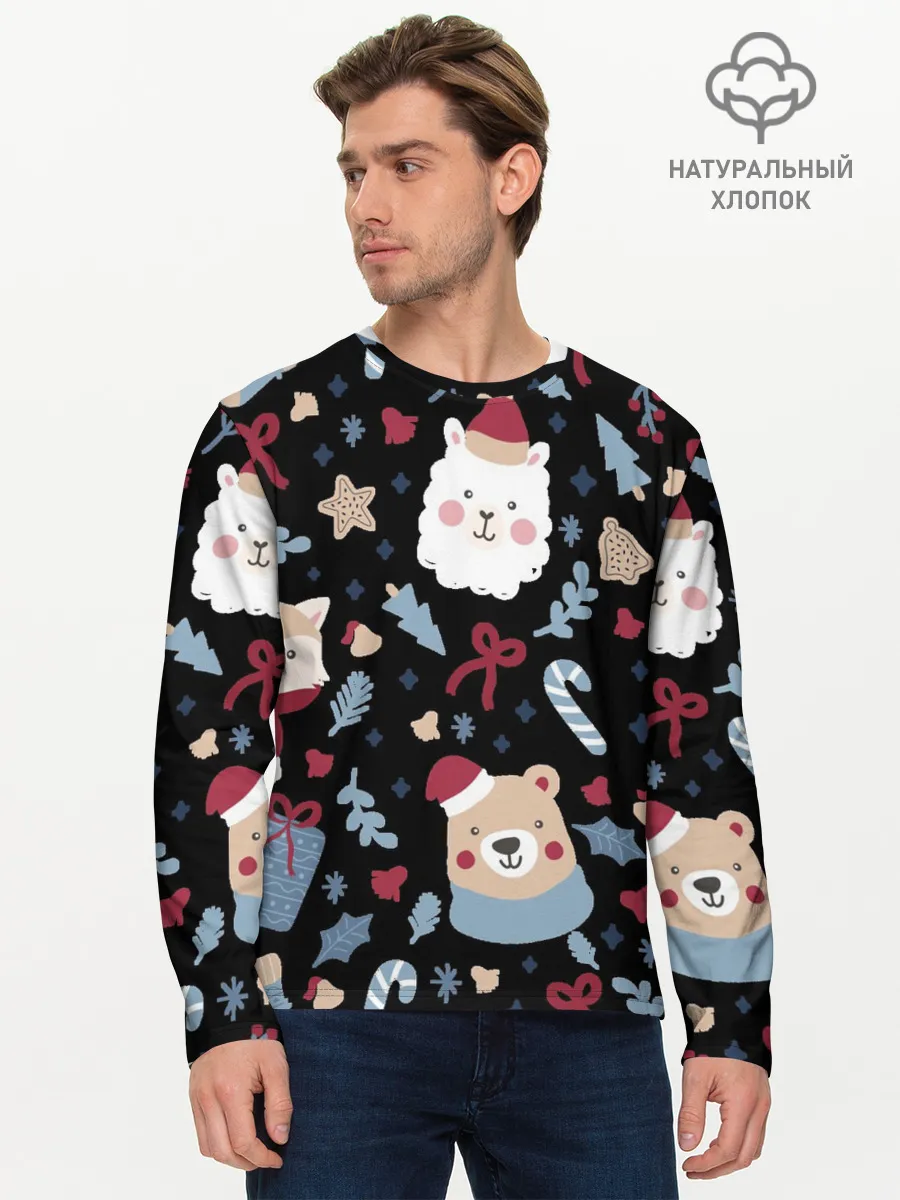 Мужской лонгслив базовый / Забавный Новый Год