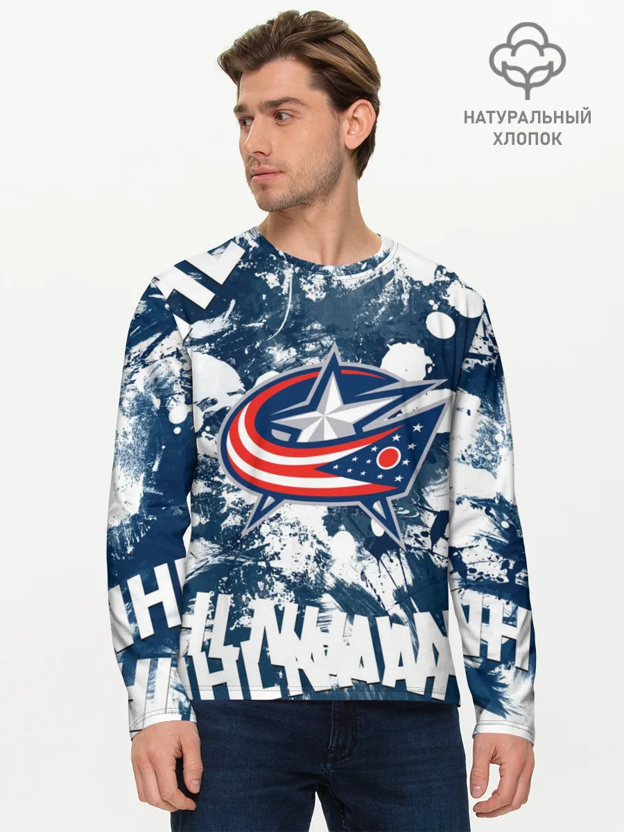 Мужской лонгслив базовый / Коламбус Блю Джекетс, Columbus Blue Jackets