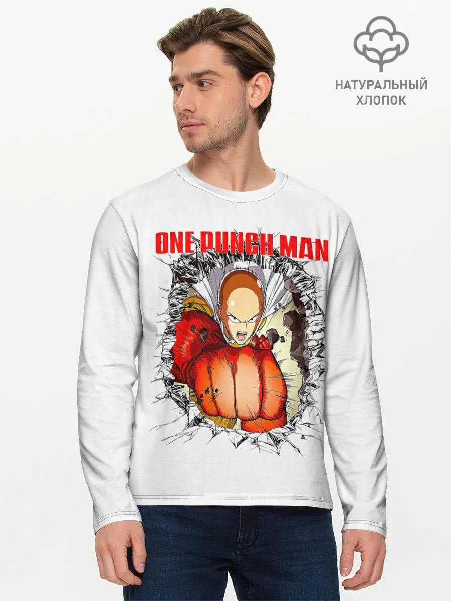 Мужской лонгслив базовый / Удар сквозь стену One Punch-Man