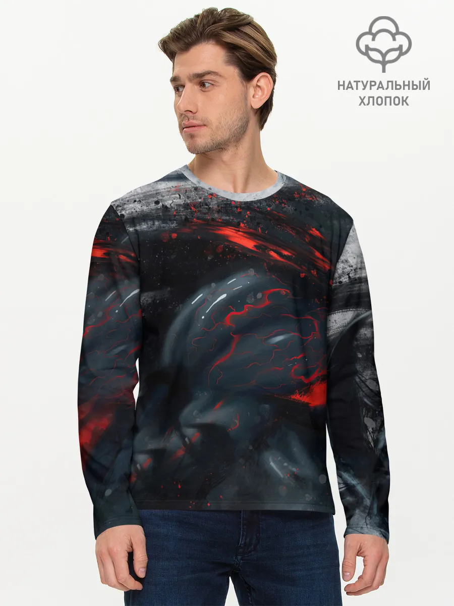 Мужской лонгслив базовый / ЧЁРНЫЙ СИМБИОТ / ГРАНЖ / BLACK MONSTER