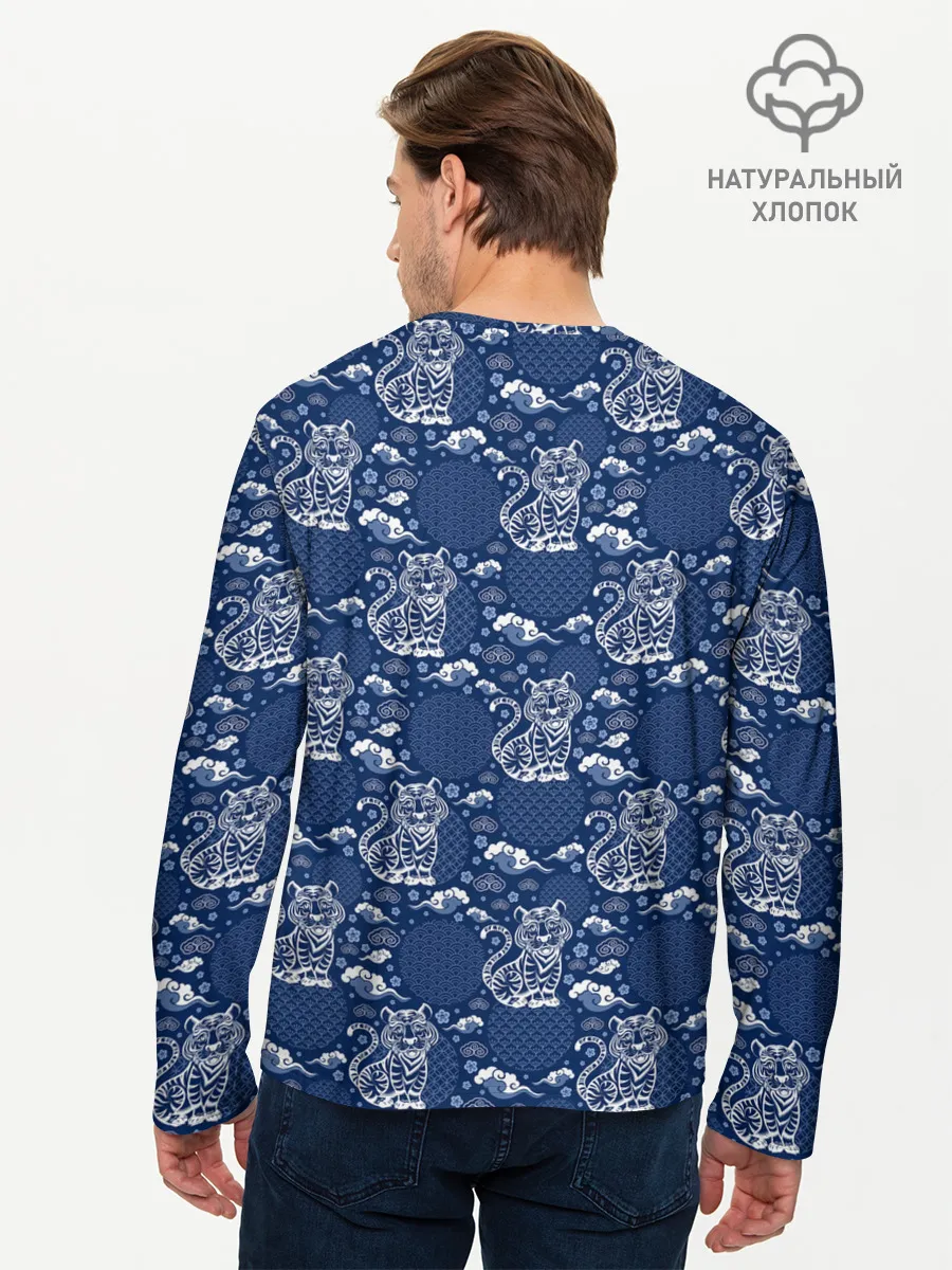 Мужской лонгслив базовый / Тигры паттерн
