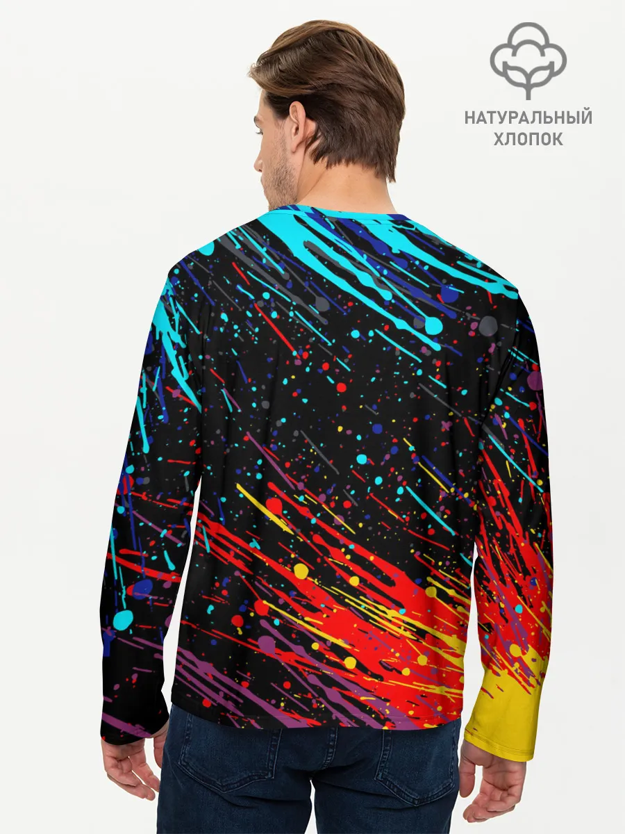 Мужской лонгслив базовый / Cyberpunk 2077 Цветные брызги.