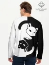 Мужской лонгслив базовый / Черный и белый кот кувыркаются.