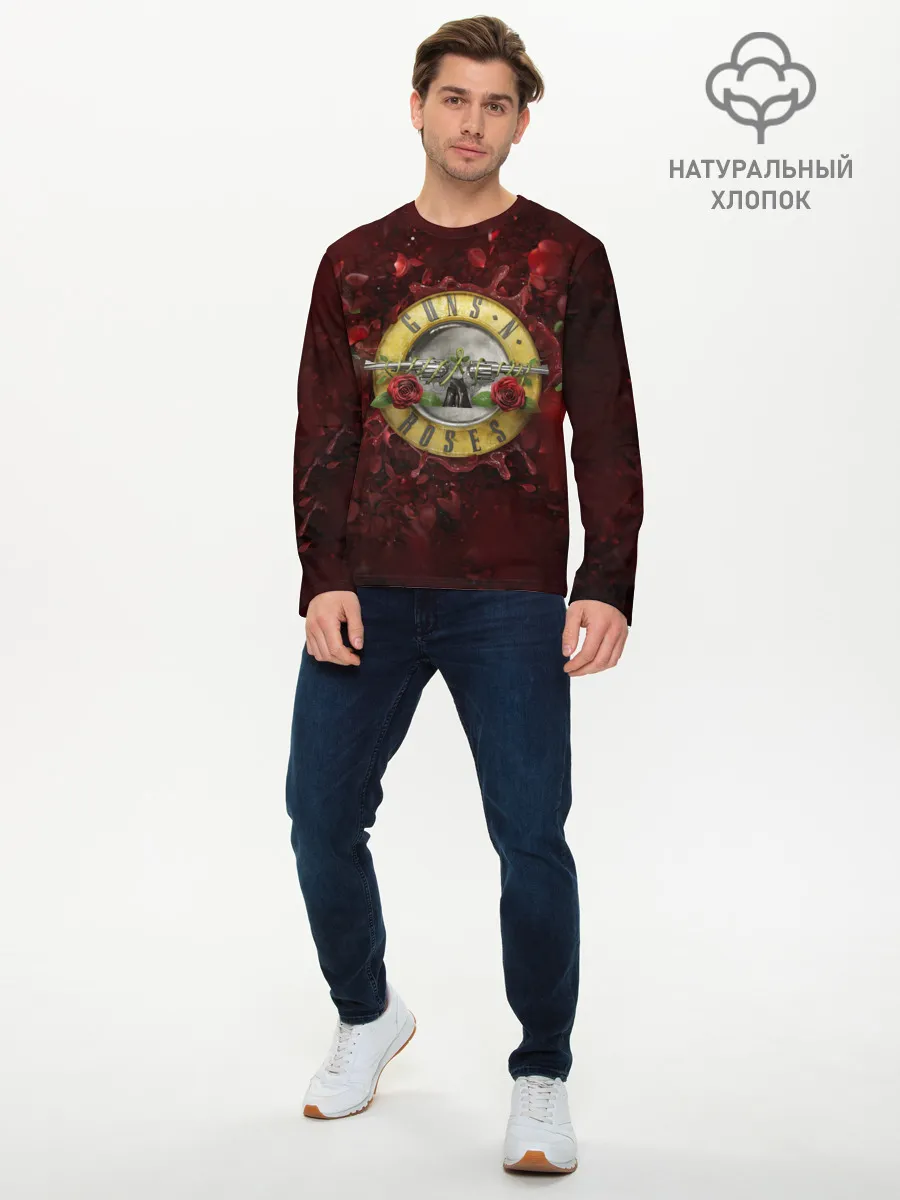 Мужской лонгслив базовый / Лого GNR в розах