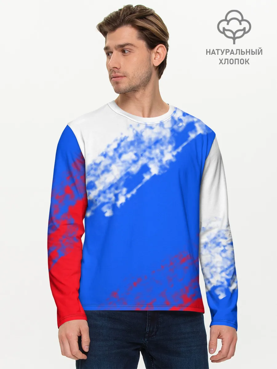 Мужской лонгслив базовый / Флаг РФ триколор